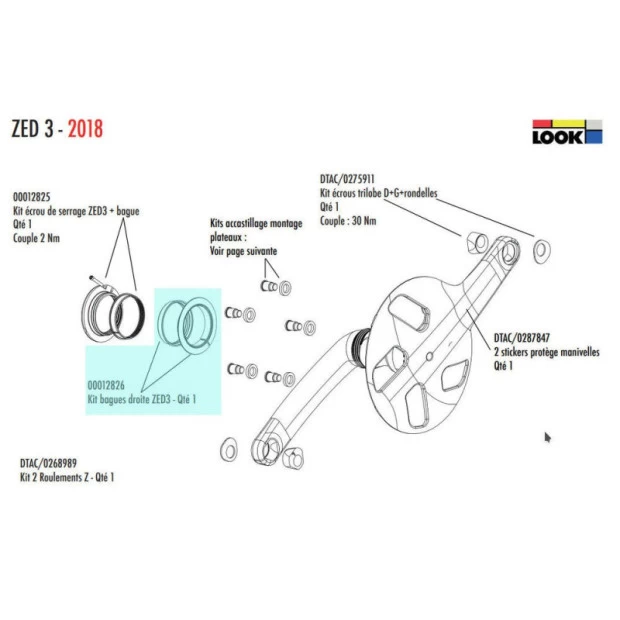 Kit Bagues Droites Pédalier Look ZED 3 - 00012826 1 Kit Bagues Droites Pédalier Look ZED 3 - 00012826